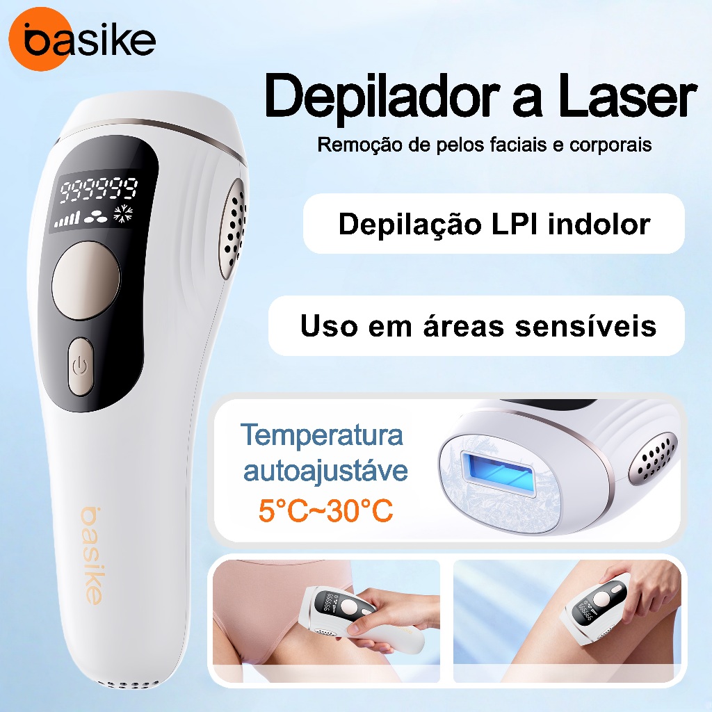 Basike Depilador a Laser—IPL(5 Níveis), USB Indolor Axilas, Pernas e Partes Íntimas