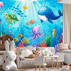 Papel De Parede Adesivo Infantil Fundo Do Mar