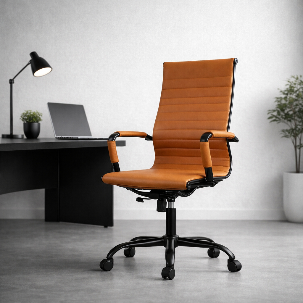 Cadeira Escritório Home Office Ergonômica Stripes Caramelo Executiva com Rodinhas e Regulagem
