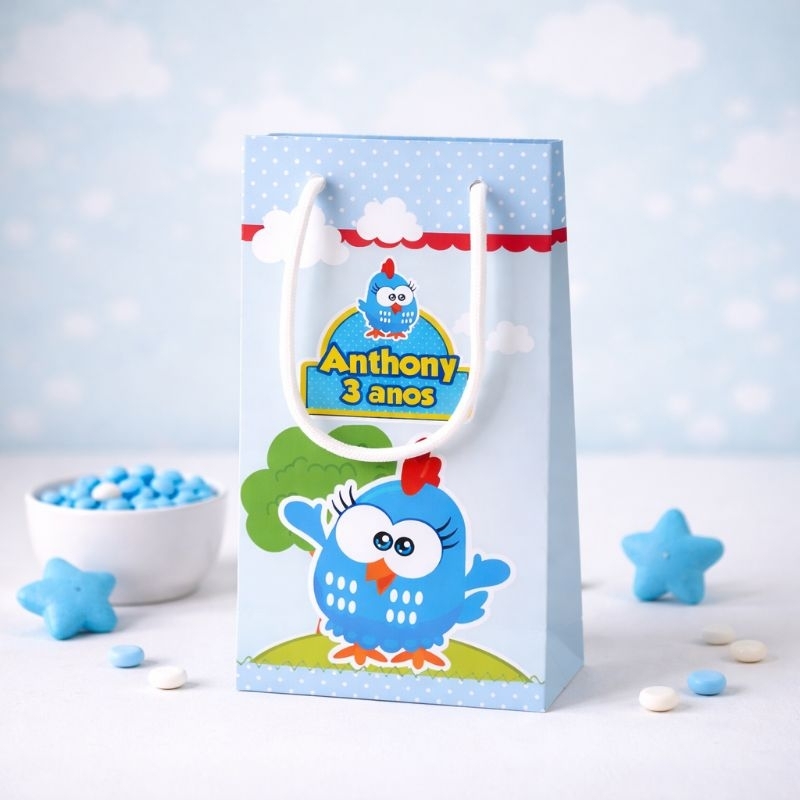 PEGUE E MONTE- Sacolinha Surpresa P Galinha Pintadinha Mini Azul- Personalizados- Lembrancinha- Festa- Aniversário- Deco