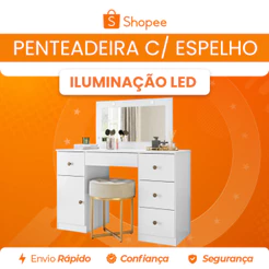 Penteadeira Camarim com Espelho LED 5 Gavetas Moval Completa