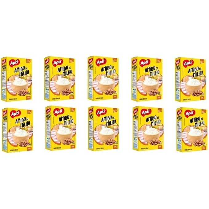Amido de Milho Apti, Pó, 200g, Embalagem com 10 Unidades, Maisena, Maizena, Amido de Maiz, Receitas doces, bolos, cremes