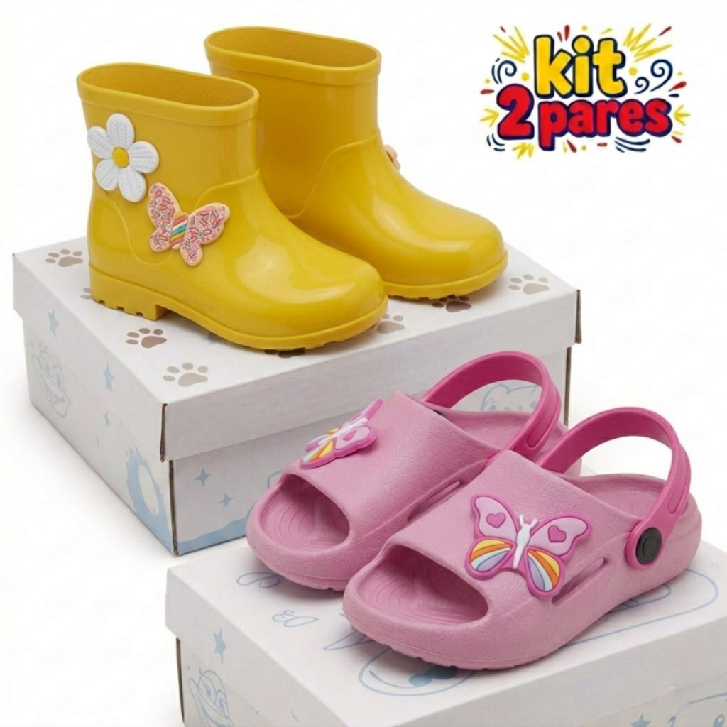 Kit Galocha Infantil Menina Confortável + Chinelo Slide Infantil Feminino Leve
