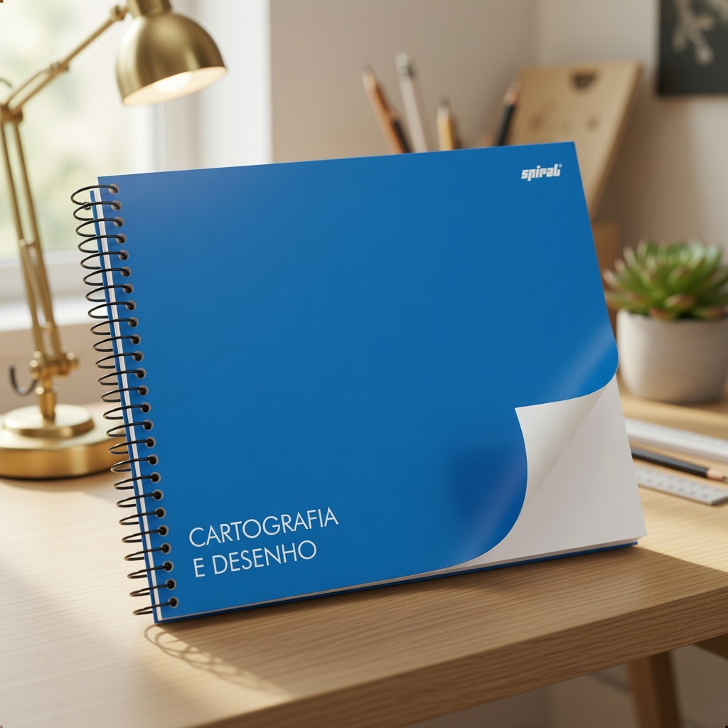 Caderno Cartografia e Desenho Capa Dura 96 Folhas Azul Arte Sem Pauta Escolar Draw Estudo Blue