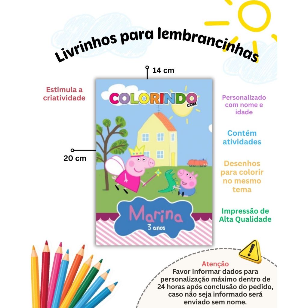 Livro de Colorir com Atividades Peppa Pig Personalizado Lembrancinha de Aniversário Infantil - Todos os Temas
