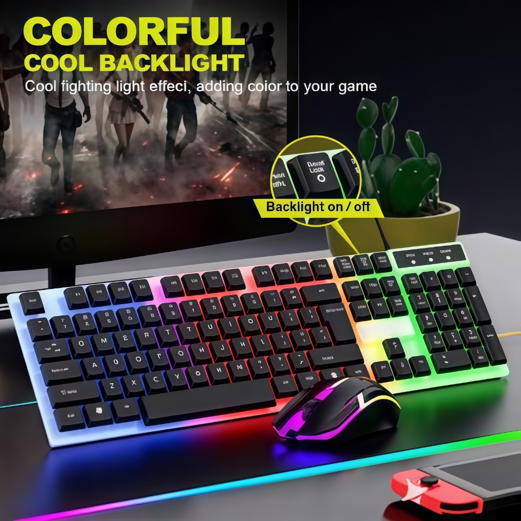 Kit Teclado e Mouse Gamer Mouse Teclado Teclado Semi Mecânico Mouse Gamer 3200dpi Rgb LED -h8