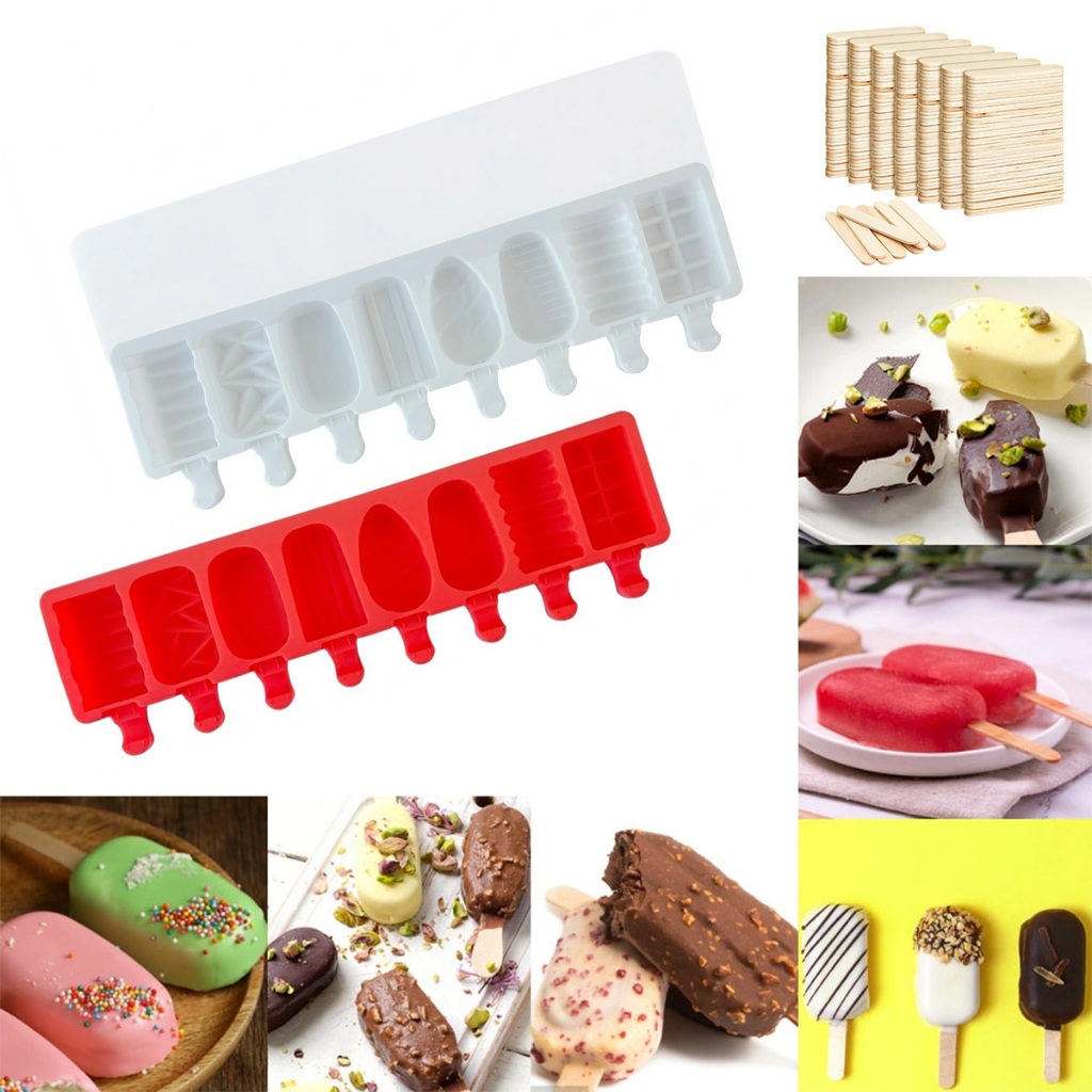 Forma de Sorvete Molde de Picolé de Silicone C/ Tampa +50/100 Palitos Vários Formatos Formas Picolé