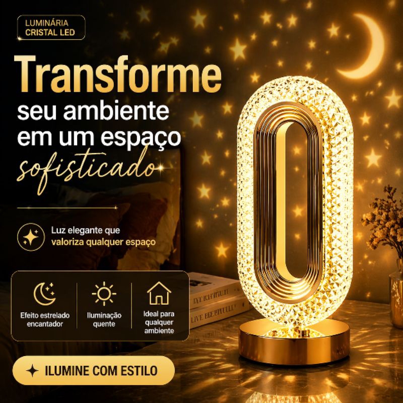Luminária LED Touch Recarregável USB Cristal 16 Cores Abajur Decorativo RGB Sem Fio com Controle