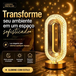Luminária LED Touch Recarregável USB Cristal 16 Cores Abajur Decorativo RGB Sem Fio com Controle