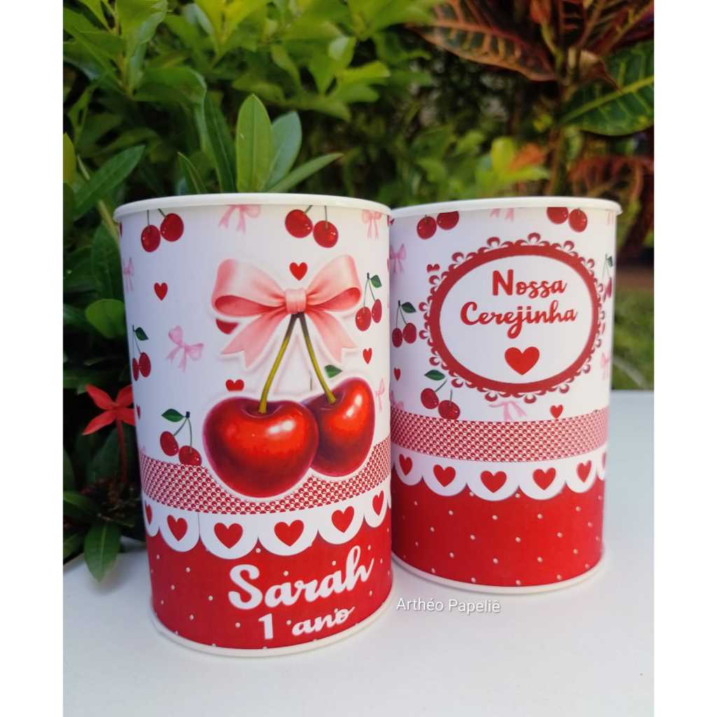 Kit Cofrinhos Personalizados Cerejinha para lembrancinhas de aniversário - Cofrinhos Cereja - Festa Infantil