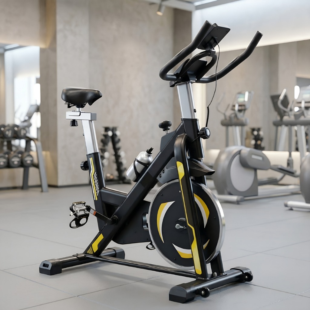 Bicicleta Spinning Ergométrica MOVICK Profissional 8kg Inercia Fitness Amarela Silenciosa Cardio Fitness Treino em Casa