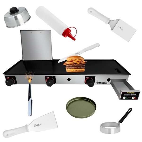 Chapa De Lanche ECONÔMIC Industrial Grande 90x30 À Gás + KIT ACESSÓRIOS PROMOÇÃO