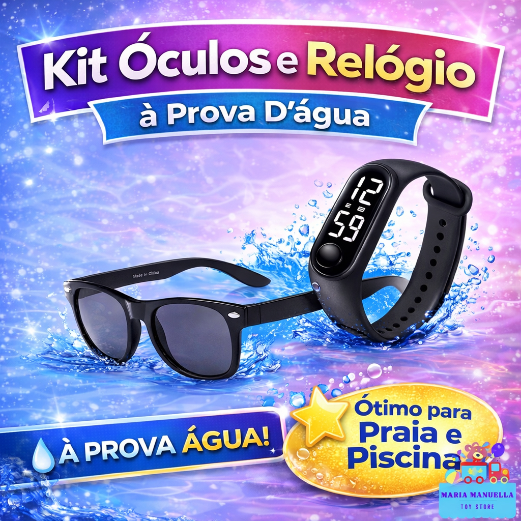 Relógio Led + Óculos de Sol Infantil Cores Infantil Criança Moda Praia Menino Menina Kit