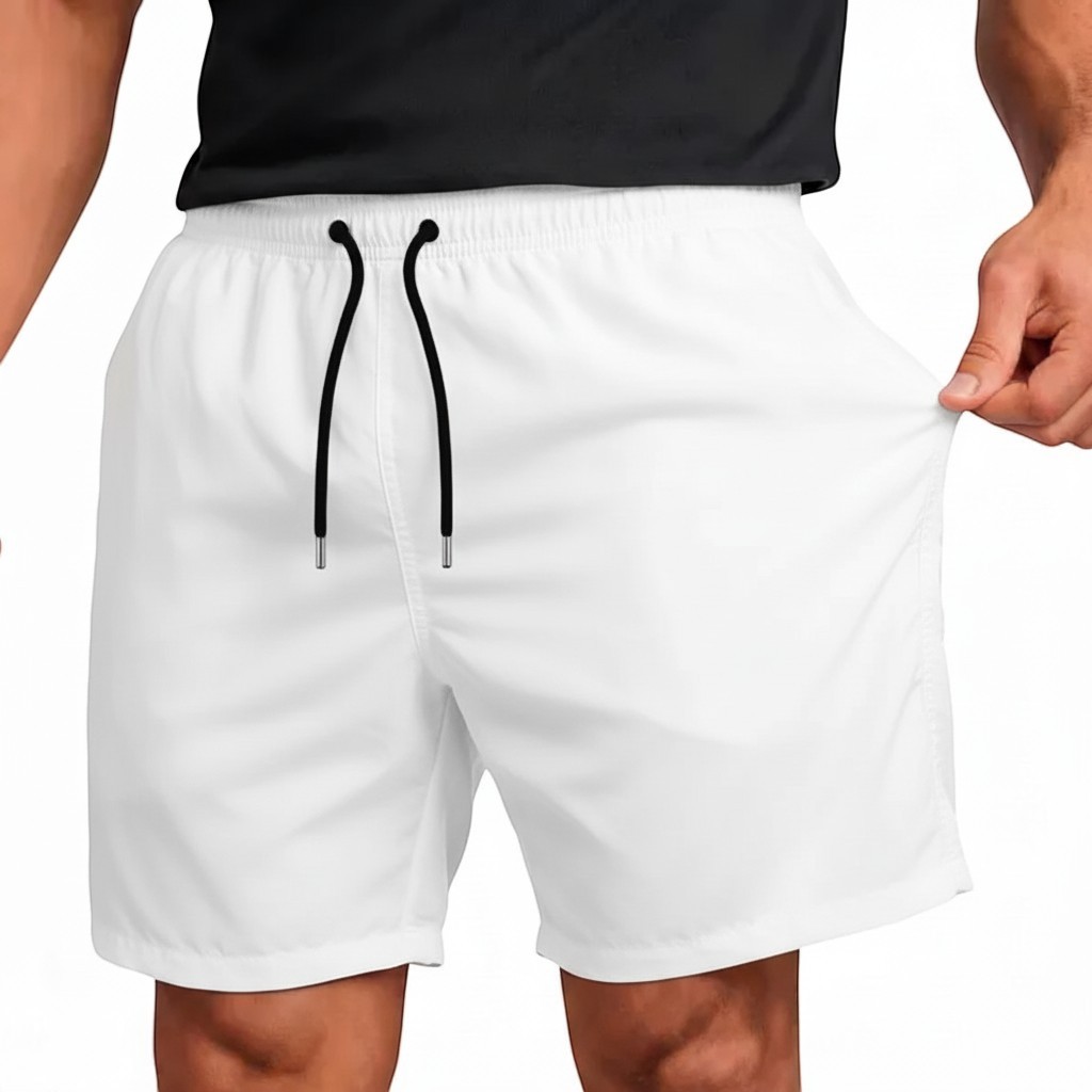 Short Masculino Branco Tactel com Elastano Praia Esportivo Dry Fit Leve Academia Corrida Treino Confortável