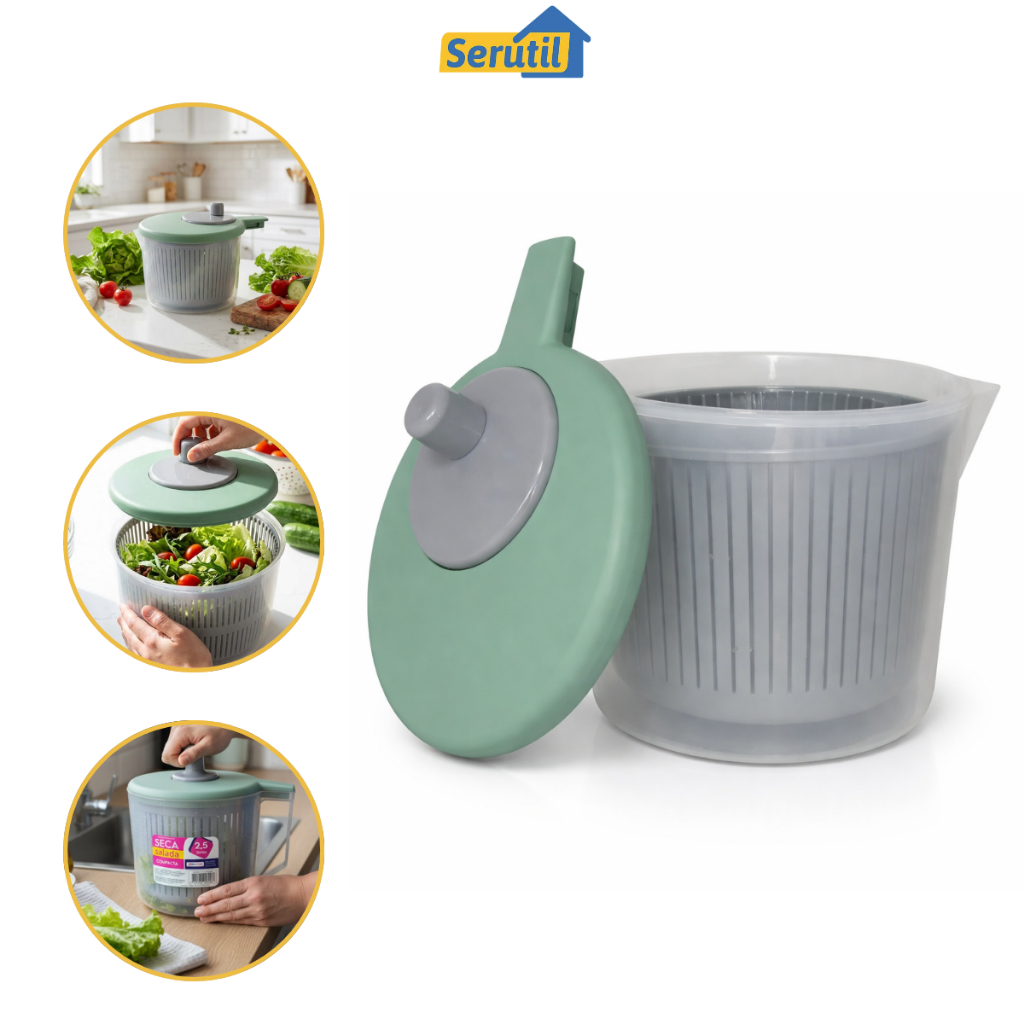 Centrífuga de Salada Manual 2,5 Litros Secador de Verduras Legumes Compacto