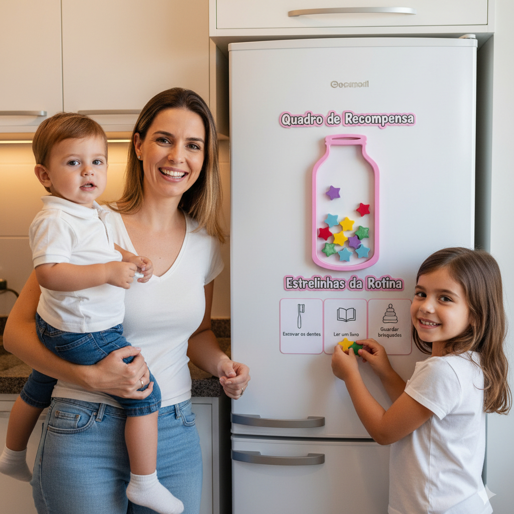 Quadro de Recompensa Infantil: Estrelinhas Magnéticas para Estimular Rotina Saudável Quadro de Recompensa Infantil: Vaso