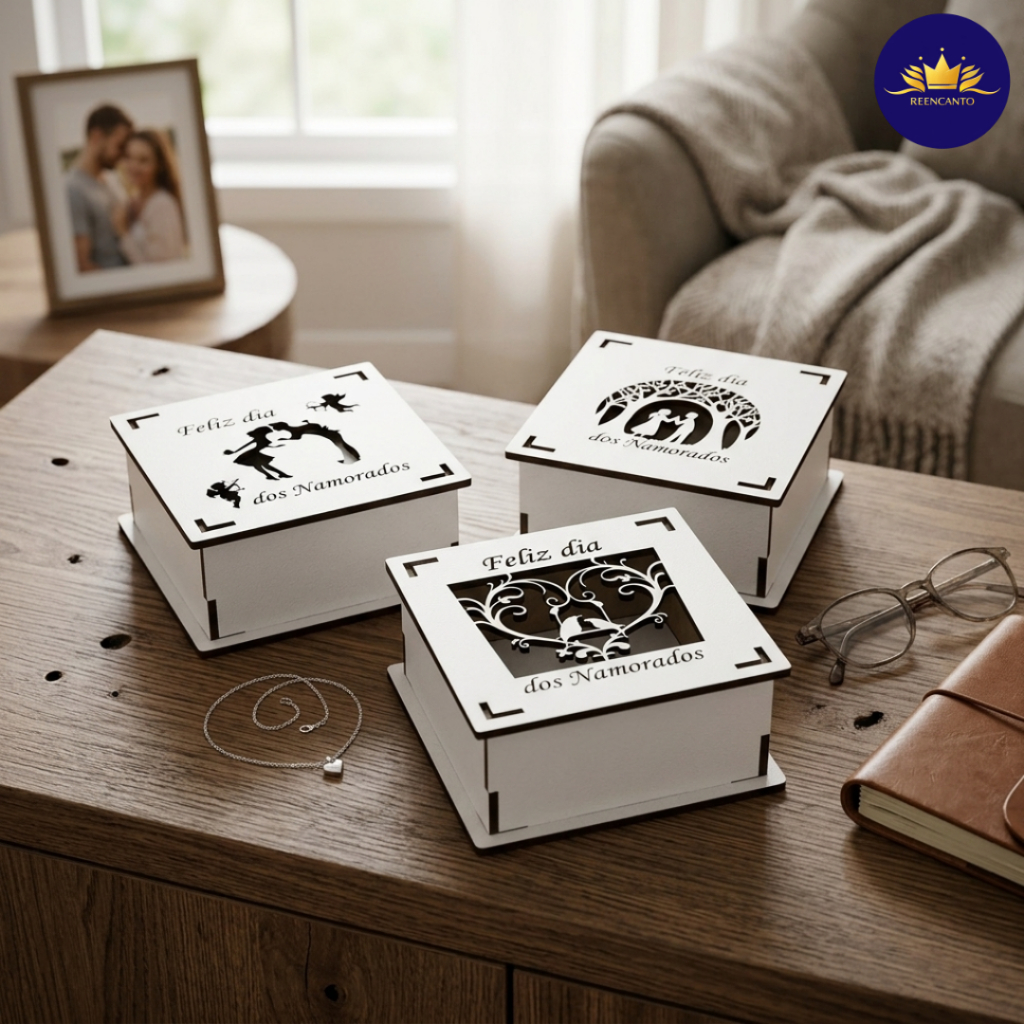 Caixas MDF Branco 3mm Dia dos Namorados 10x10x7 - Kit 50 Unidades Personalizadas