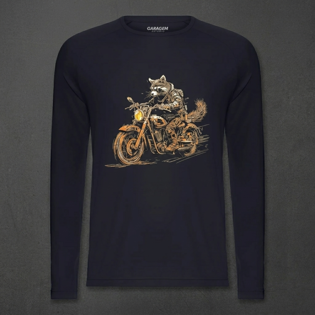Camisa de Proteção Uv Moto Estampa Guaxinim Custom Blusa Solar Motociclista Camiseta Manga Longa