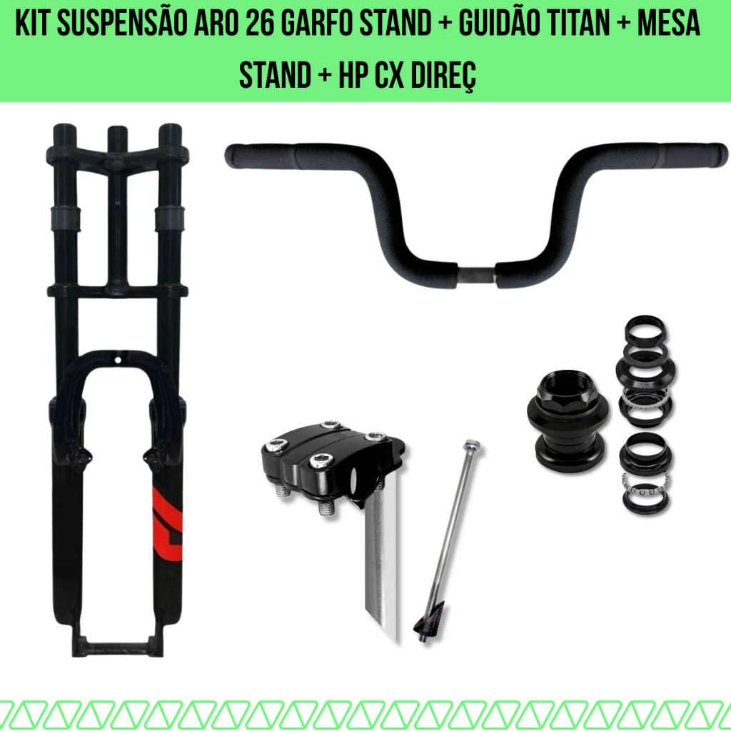 Suspensão Aro 26 Bike 2 Andar + Caixa Direção + Guidão Alto Tipo Moto + Espuma + Mesa Suporte