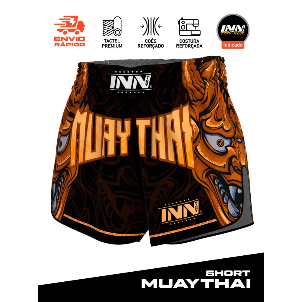 Short Muay Thai Champion Orange Hannya Spirit Unissex