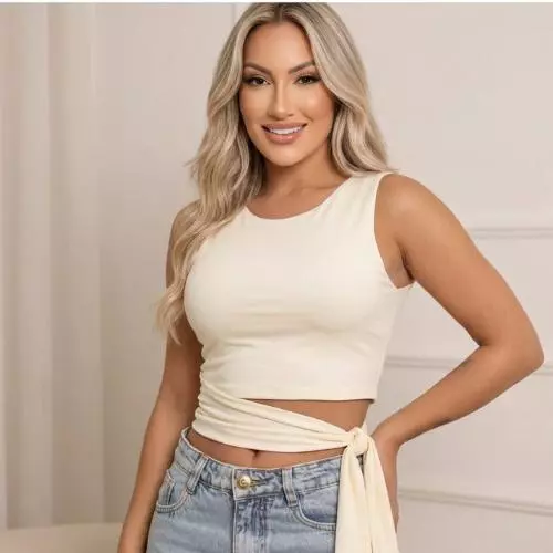 Blusa Feminina Amarração Laço Lateral Cropped Suplex Moda Blogueira Lançamento Estilosa Moderna