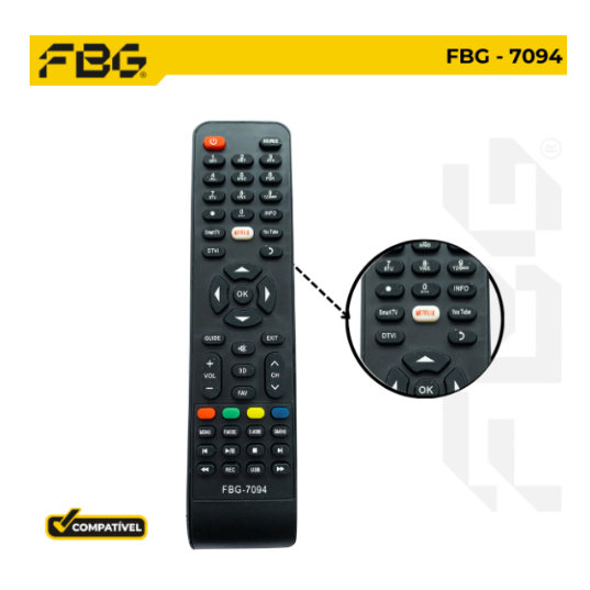Controle Remoto FBG-7094 - SMART COMPATÍVEL C/ PHILCO C/NETFLIX