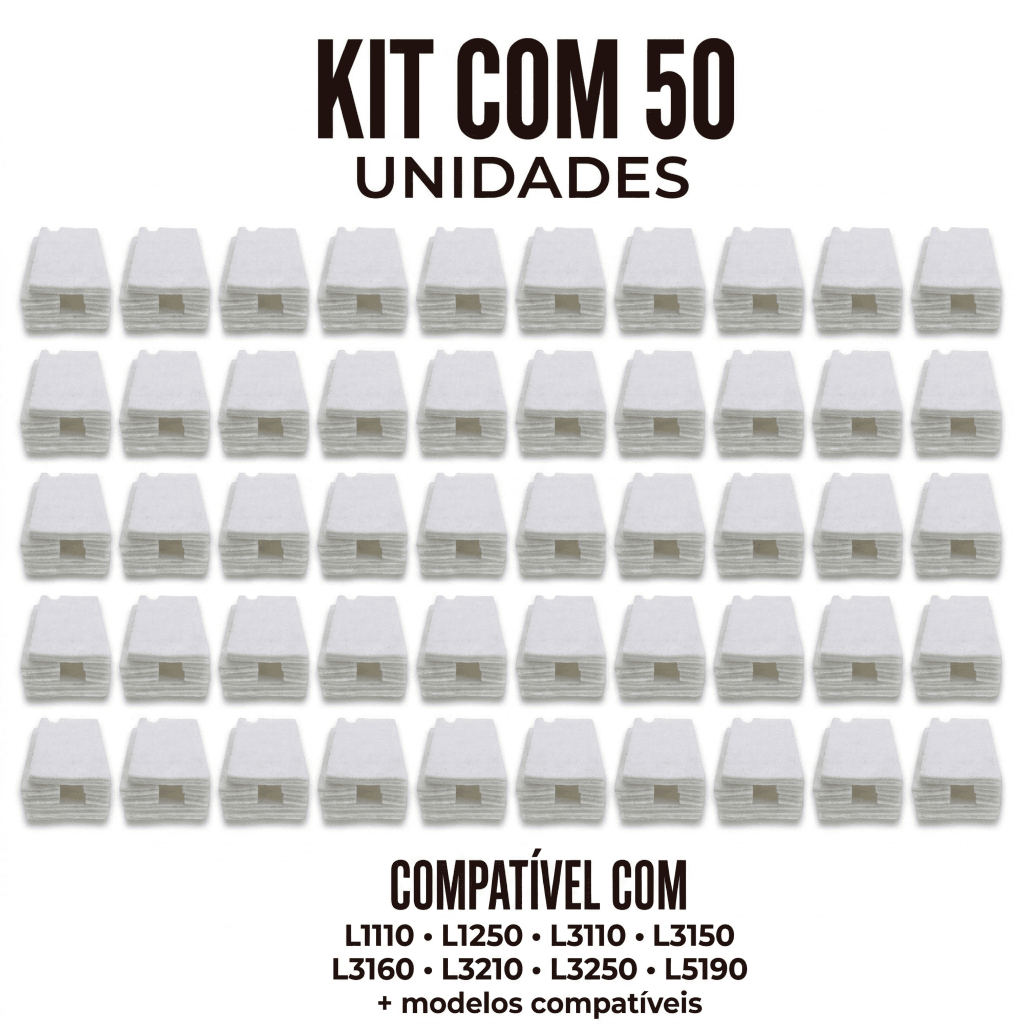 KIT 50 Almofada Absorvente Feltro Epson L3150 L3250 L3110 L3210 L5190 Sem Poliéster Alta Absorção