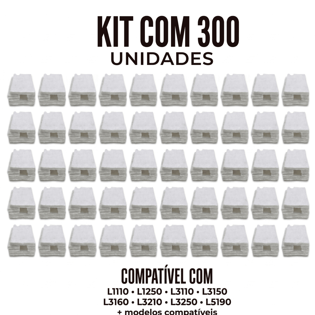KIT 300 Almofada Absorvente Feltro Epson L3150 L3250 L3110 L3210 L5190 Sem Poliéster Alta Absorção