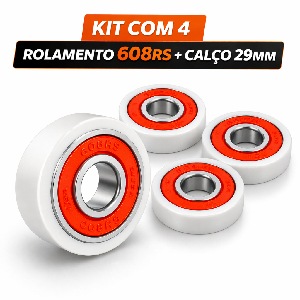 KIT 4 Rolamentos 608 + Calço 29mm Ventilador Substitui Bucha