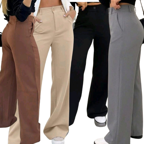 Calça Pantalona Alfaiataria Feminina social Cintura Alta com Bolsos e Zíper frontal tendencia 2026
