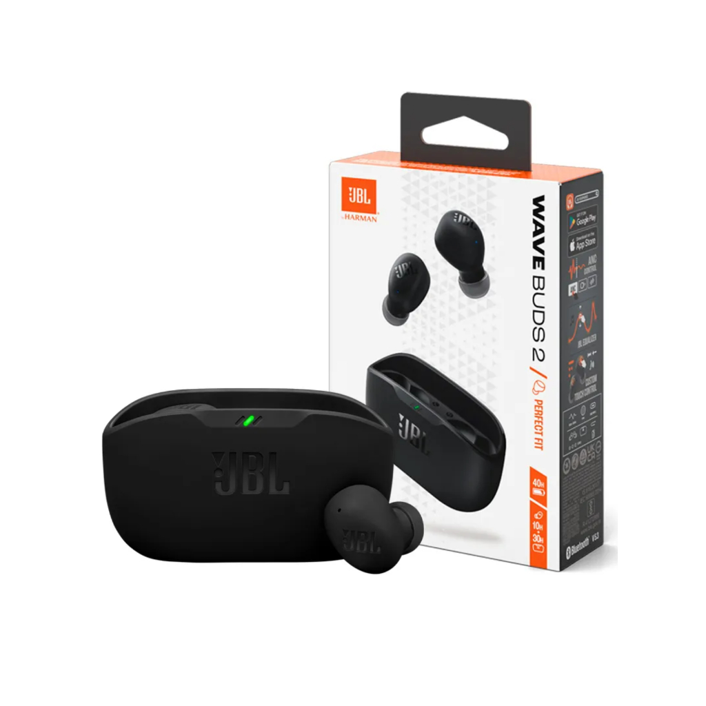 Fone de Ouvido JBL Wave Buds 2 Bluetooth Sem Fio Preto Original Bateria Longa