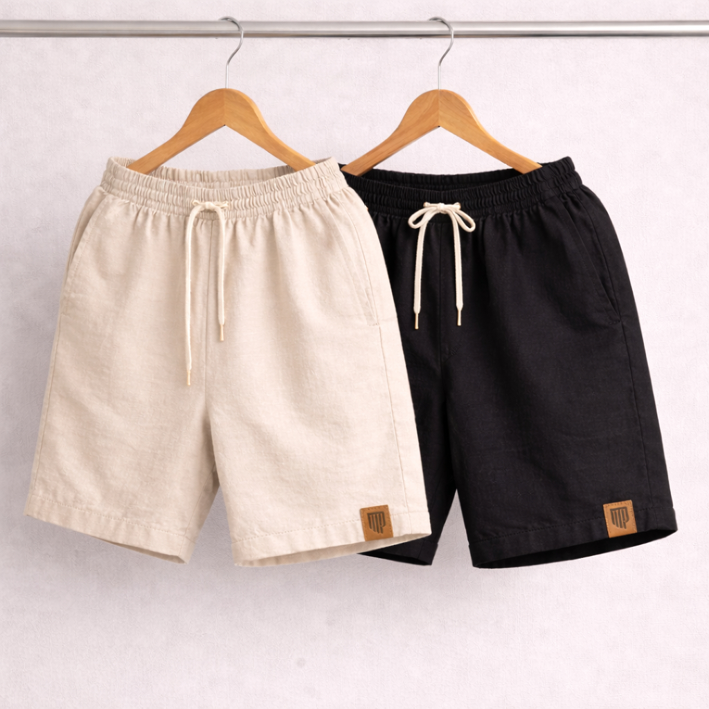 Shorts Masculinos em Linho Kit com 2 Peças | Leveza, Conforto e Praticidade