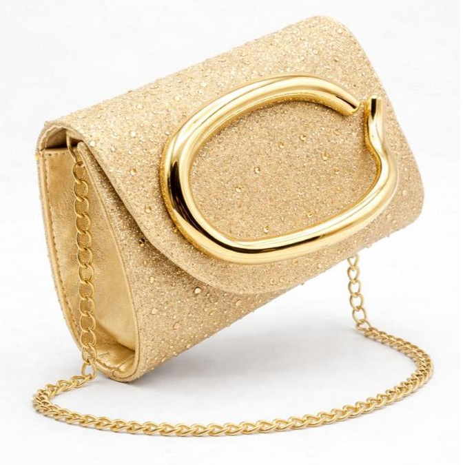 Bolsa Clutch Feminina Dourada Luxo Brilho Com Corrente Tiracolo