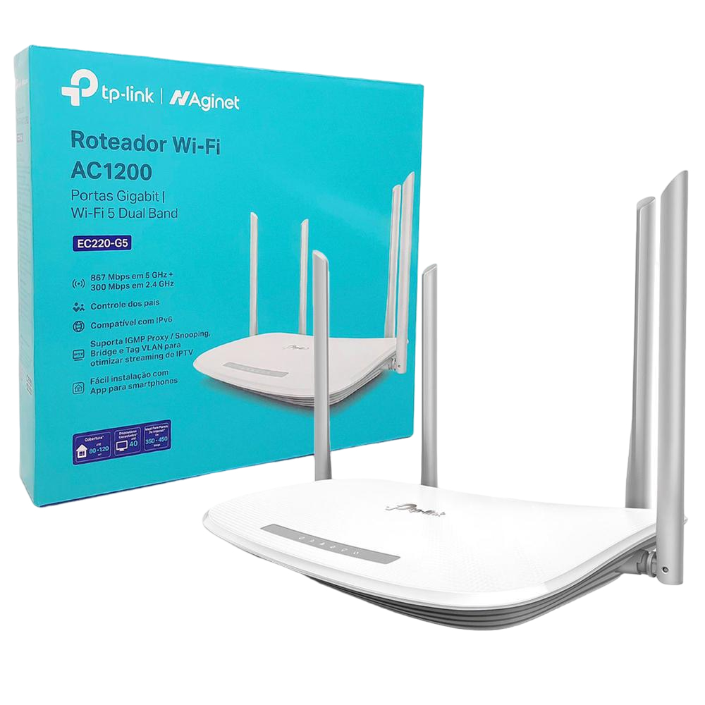 Roteador MESH Tp-link AC1200 EC220 G5 Dual Band 2,4/5GHz Portas Gigabit 1GB Ethernet 110/220V Bivolt.