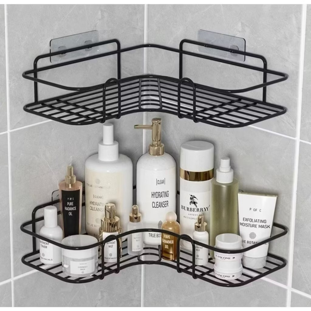 Prateleira de Canto para Banheiro Sem Furar 1/2/3/4 Camadas Organizador Porta Shampoo de Parede Aço Carbono Antiferrug