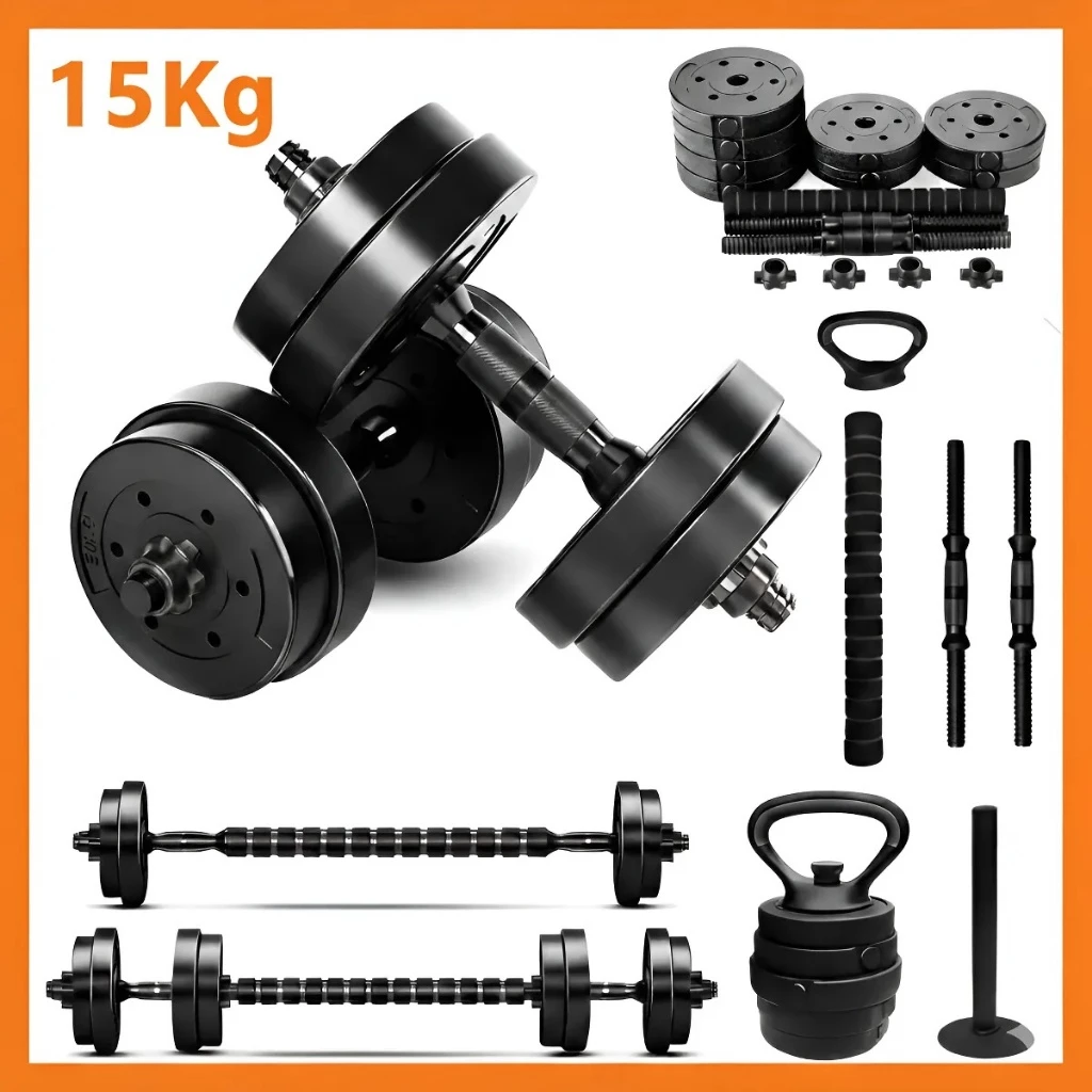 Kit Halteres de Anilhas Barras e Kettelbell Musculação Ajustável Treino completo casa — imagem 1