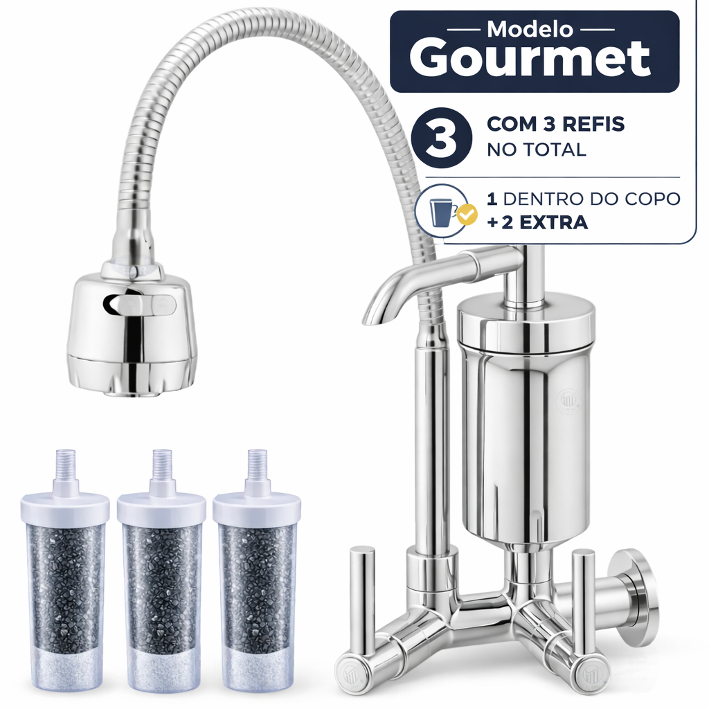 Torneira Gourmet de Cozinha com Filtro Tubo Flexível