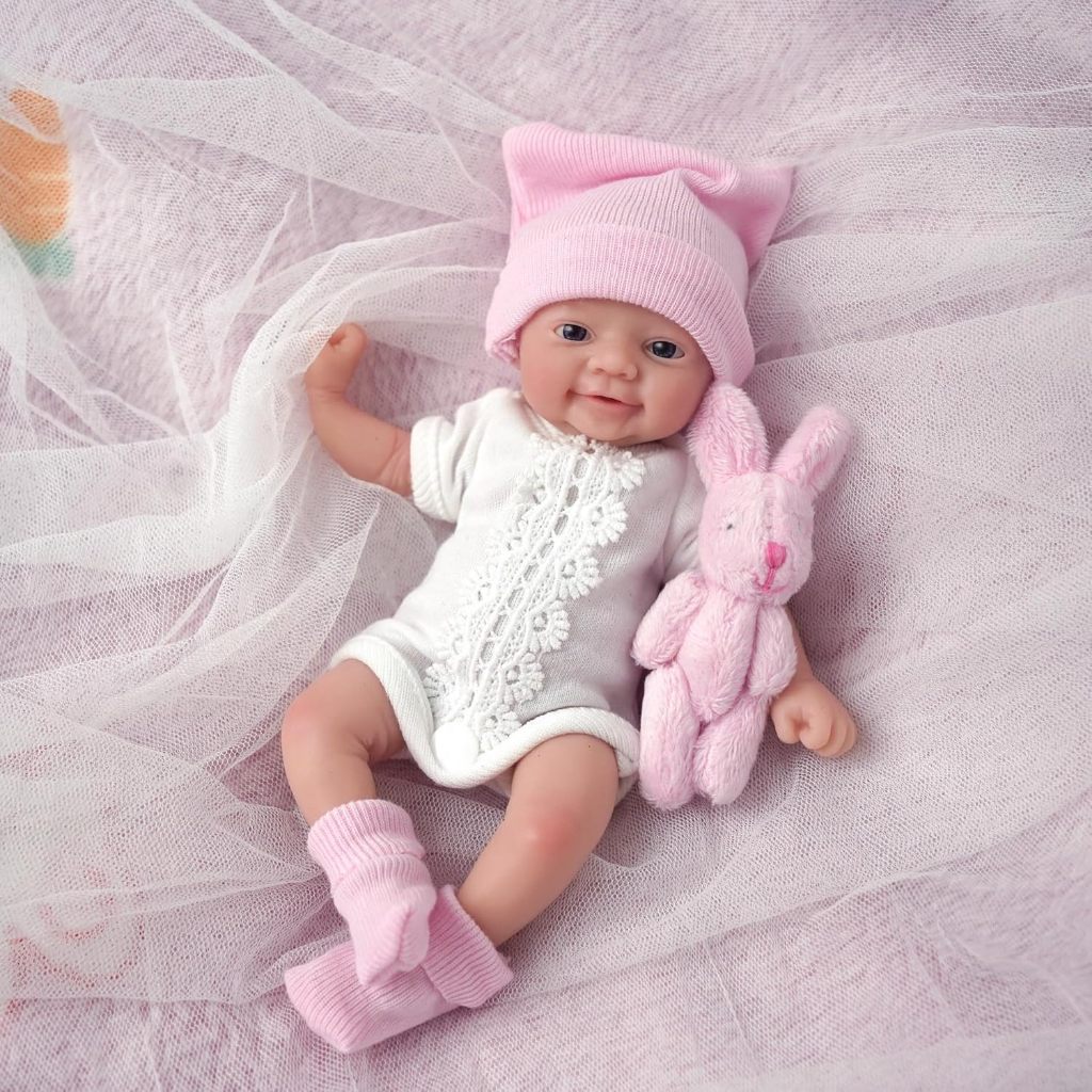 Bebê Reborn Silicone Sólido Boneca 20cm Menina Ohlo Azul Bratoy