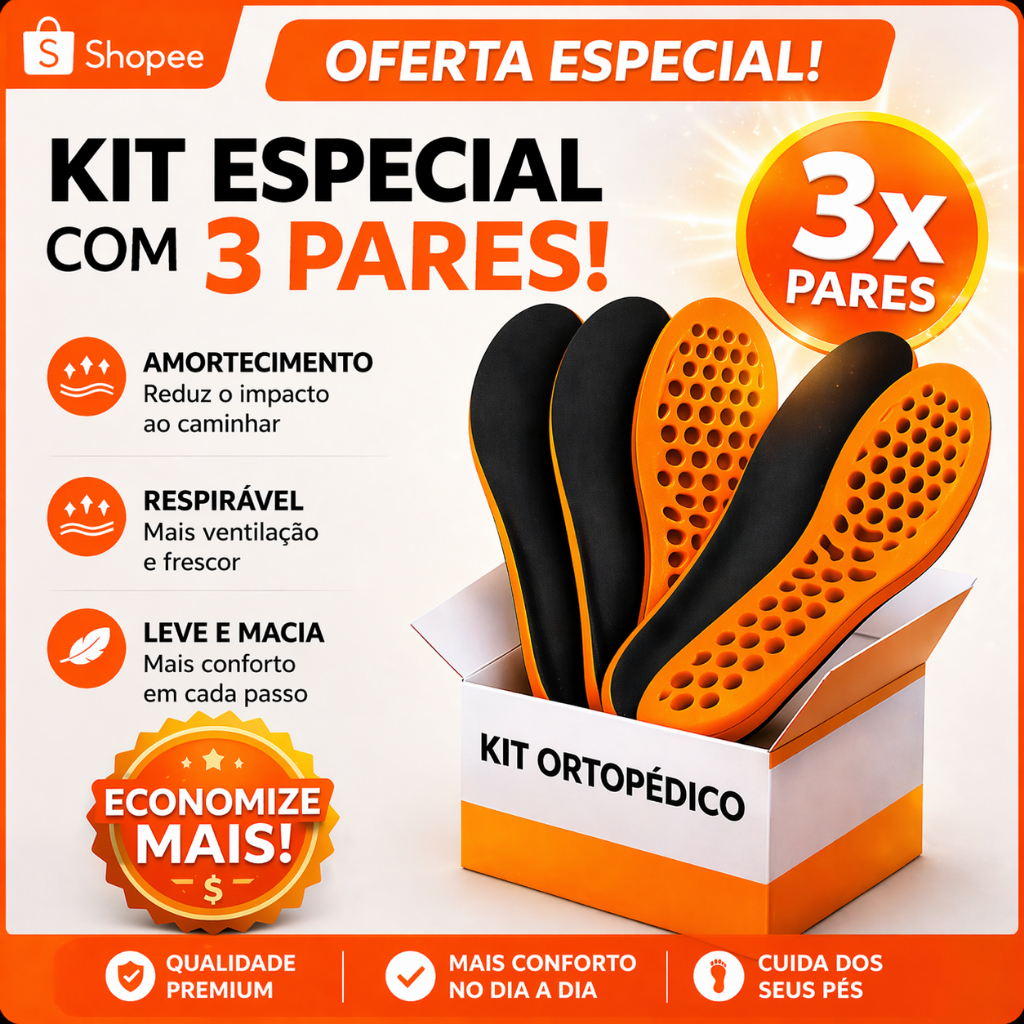 Kit 3 Pares Palmilhas Ortopédica Anatômica Unissex Gel-PU Confortável Bota Coturno Militar Segurança