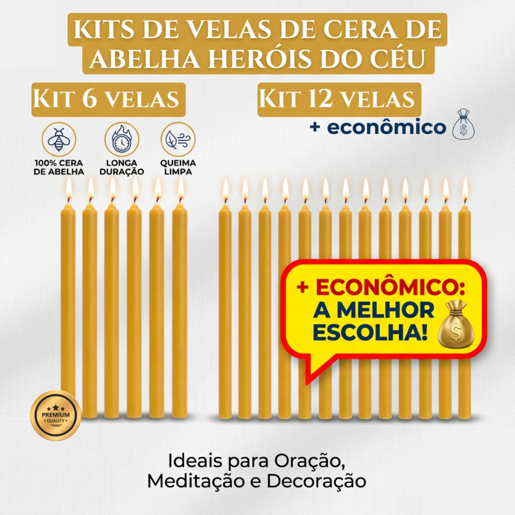 Velas De Cera De Abelha 100% Natural Kit 6 Ou 12 Palito Cera Lisa Mel Kit 12