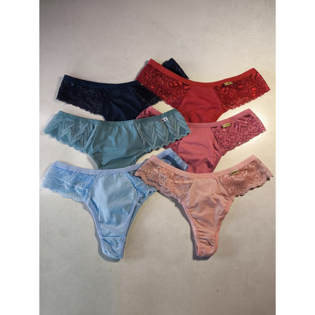 Kit de Calcinha Fio dental Celene Calcinha de Microfibra com Renda Fio Duplo Lingerie Levanta BumBum