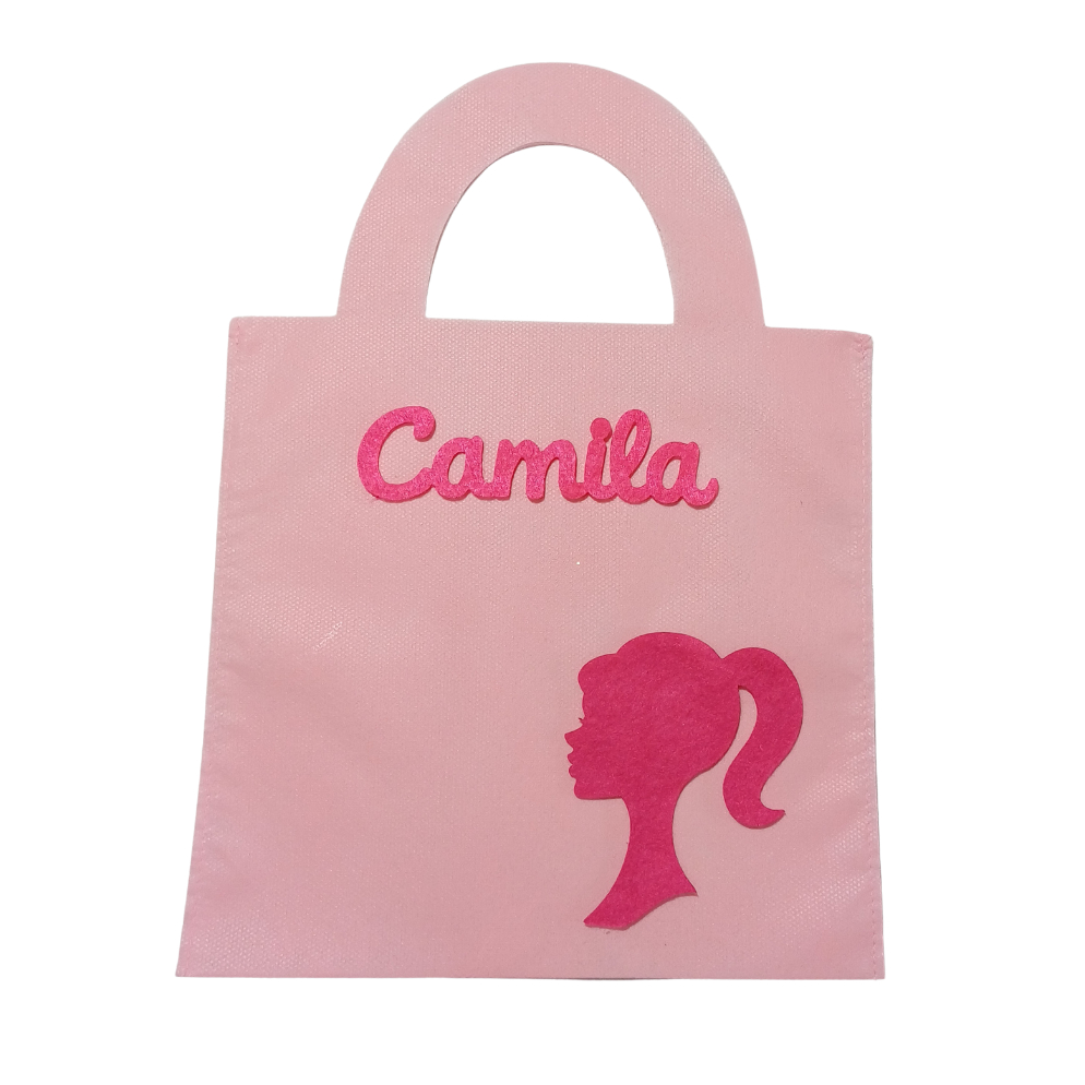 Sacolinhas Personalizadas TNT com nome criança Barbie lembrancinhas de festa de aniversario 22cmX22cm