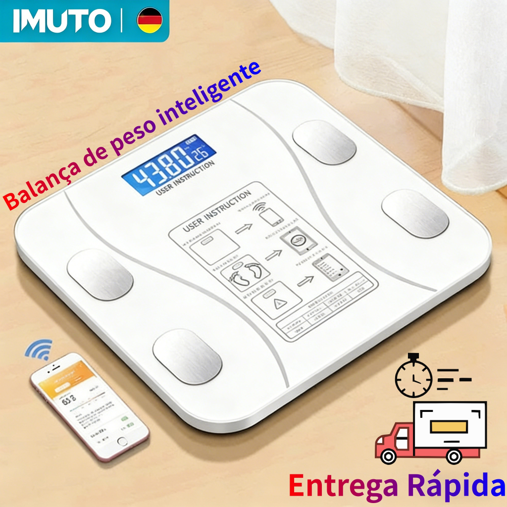 imuto Balança Digital Corporal Inteligente de Bioimpedância com Tela LED, Capacidade Máxima de 200KG