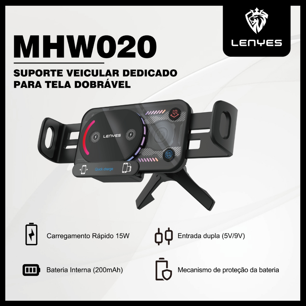 Suporte Veicular Universal 360° para Saída de Ar, Carregamento Indutivo e Compatível com Celulares Dobráveis LENYES