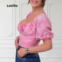 Lovito Blusa Manga Bufante Laise Moda Floral Feminina BRBLB278BRL307