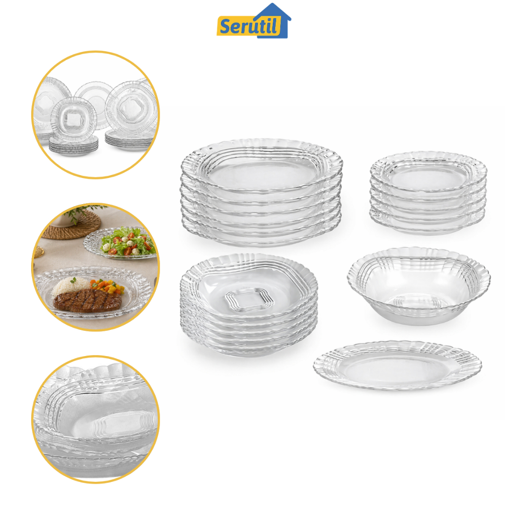 Jogo de Jantar Vidro Crystal 20 Peças Wheaton Pratos Transparentes Mesa Posta Elegante
