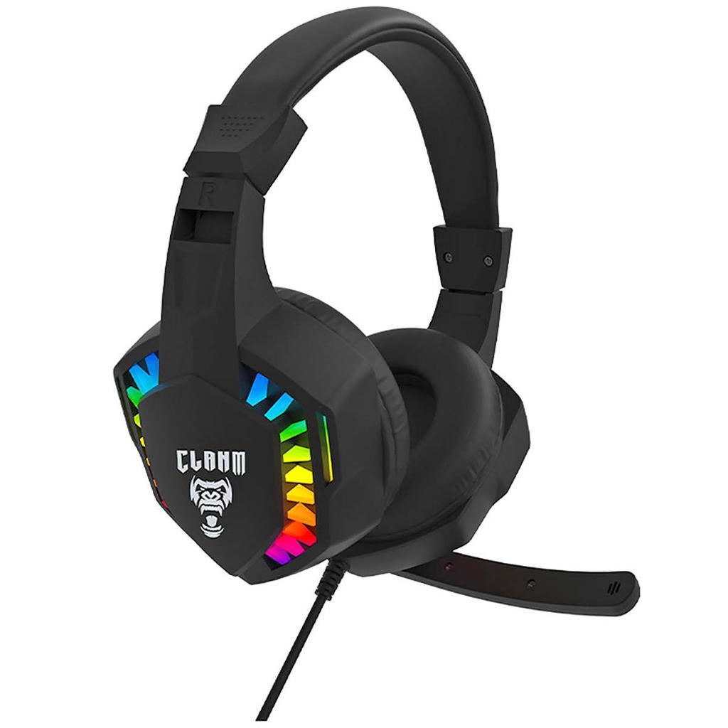 Headset Gamer Preto com Microfone Omnidirecional Alto Falante 40mm Led Rainbow Clanm Fone Night Seek