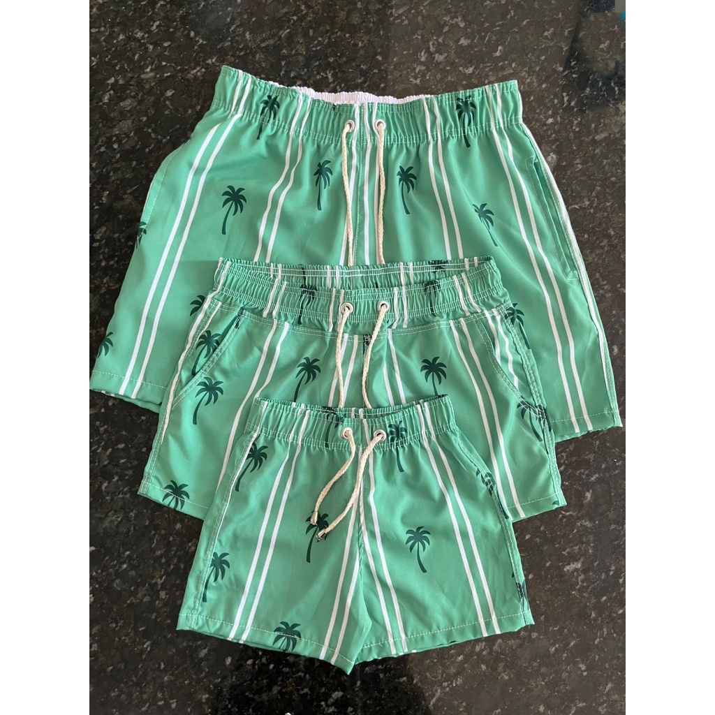 Conjunto de bermudas kit familia 3 shorts combinando coqueiro moda verão praia tectel casual