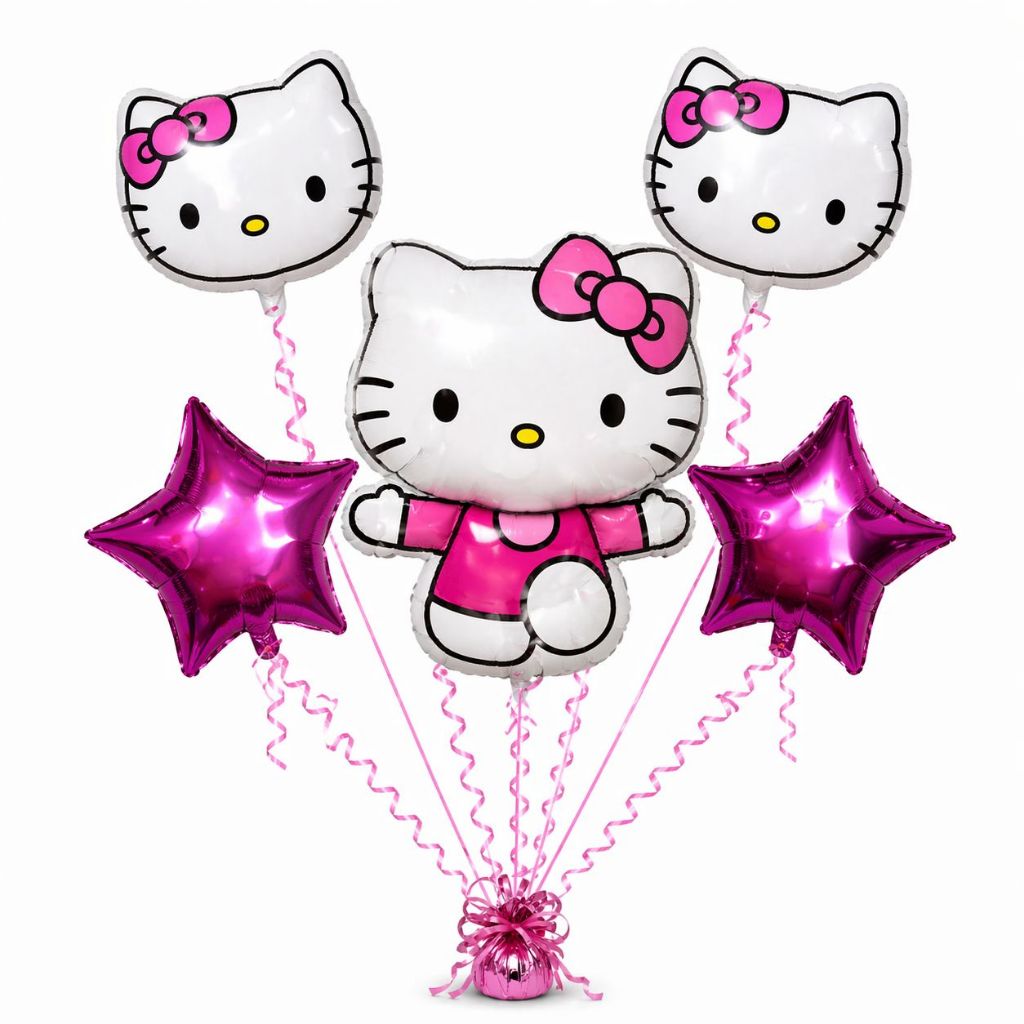 Kit Balão Hello Kitty Rosa + 2 Balão Redondo+ 2 Estrela Metalizados festa aniversario menina top  pop