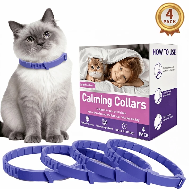 Kit 4 Coleiras Calmantes Anti Estresse para Cães e Gatos – Relaxa a Ansiedade do Pet com Óleo Natural de Lavanda